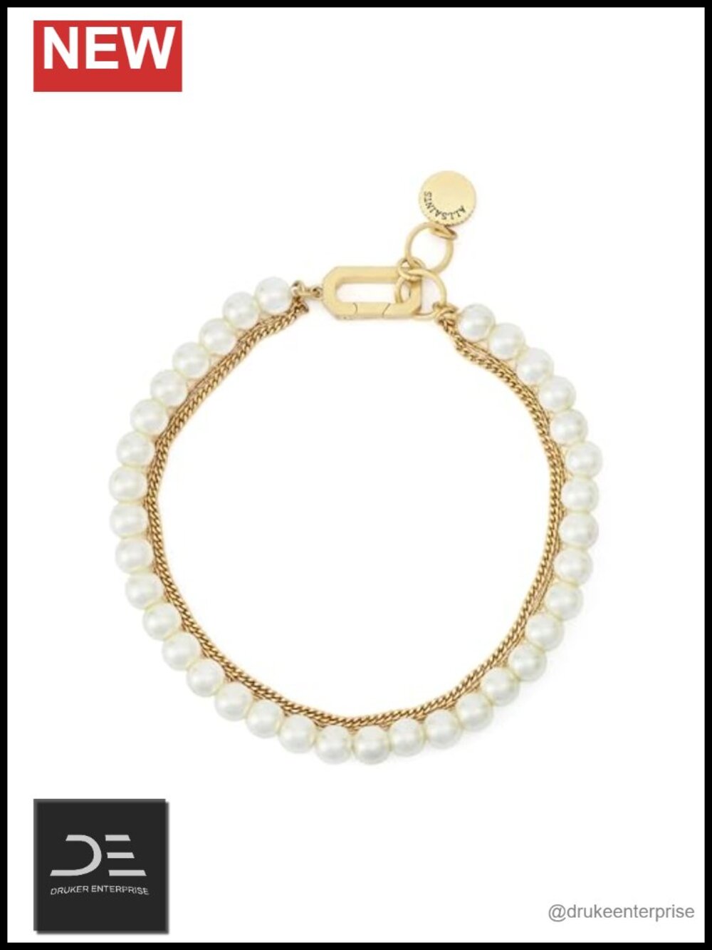 Pearl Chain Strand Bracelet with Carabiner Clasp